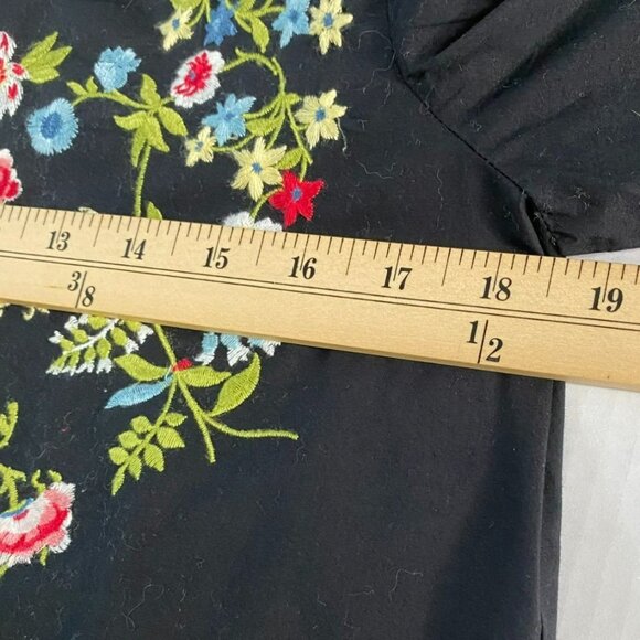 Loft Womens Black Embroidered Blouse with Bell Sleeves Size XS Boho Fairy Y2K - Picture 6 of 8